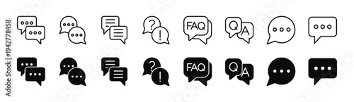 Chat and conversation icons for dialogue, discussion, and communication