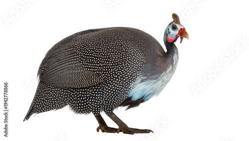 Canvas Print Isolated helmeted guinea fowl portrait