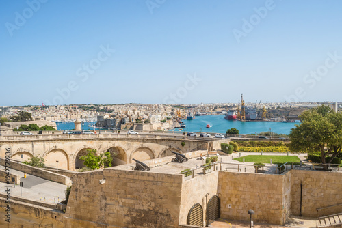Panorama of the Three Cities and their architecture from the St. James Counterguard Garden, Valletta MALTA