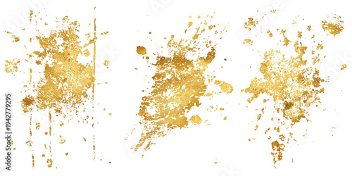 Luxury golden grunge paint brush stroke set splash vector design. abstract gold foil stain artistic line element banner border frame background.
