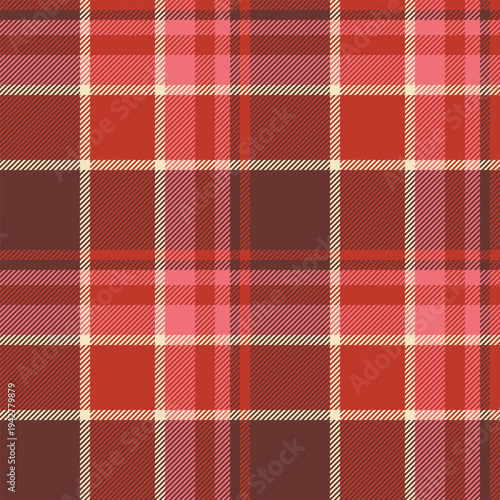 Advertisement textile texture tartan, packaging seamless fabric plaid. Styling background pattern check vector in red and light colors.