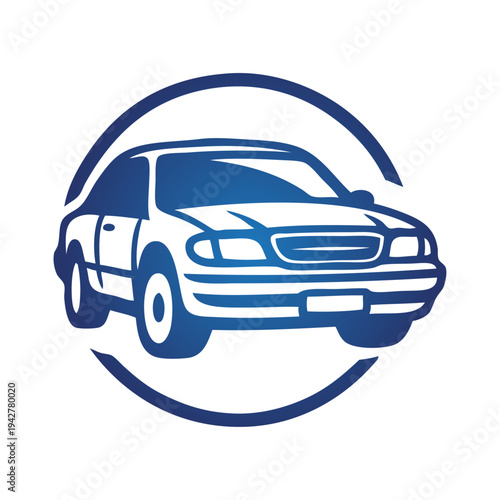 Logo concesionario de coches. Dibujo con líneas de un vehículo de lujo en un círculo 