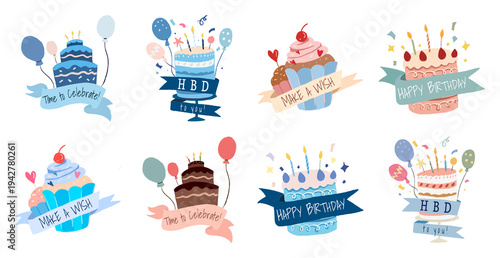 Photography Colorful birthday cake illustrations element set