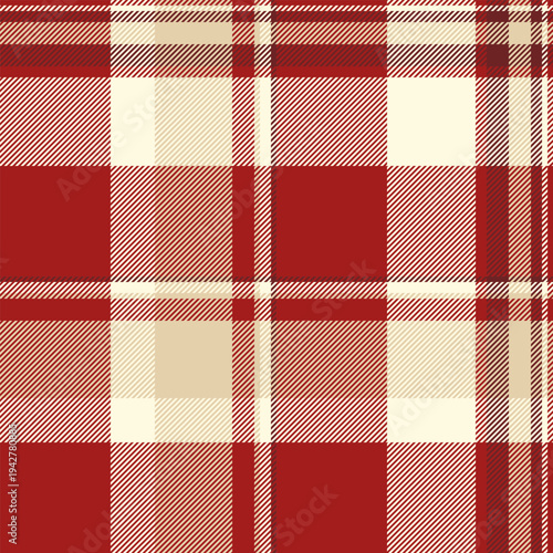 Isolation vector textile check, strong background fabric pattern. Livingroom seamless tartan plaid texture in red and cornsilk colors.