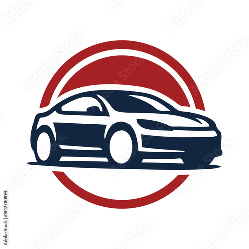 Logo concesionario de coches. Dibujo con líneas de un vehículo de lujo en un círculo 