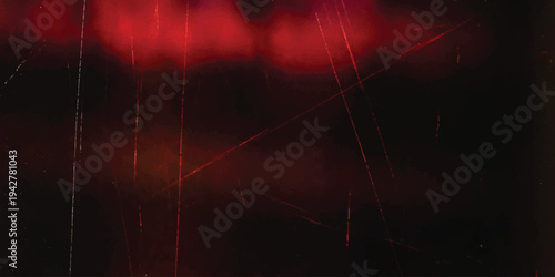 A dark abstract background featuring a bright red glow and distressed vintage film scratches and light leaks.