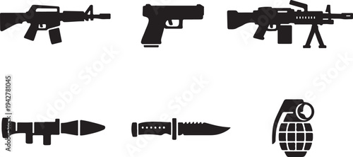 Military Equipment Silhouette Set Helmet Vest Boots Backpack Binocular Radio Tactical Gear