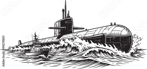 Military Submarine Vector Illustration
