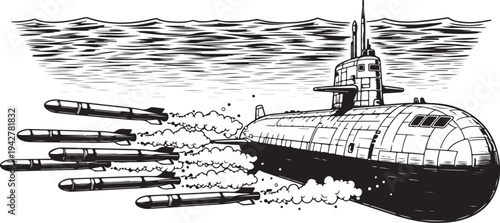 Military Submarine Vector Illustration