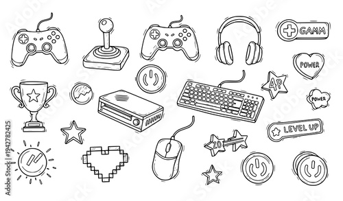 Gaming Hand Drawn Doodle Icon Set Esports Vector Pack