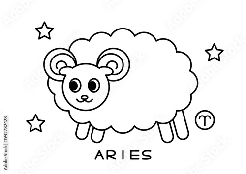 かわいい牡羊座の白黒イラスト