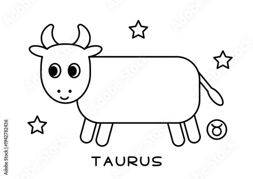 かわいい牡牛座の白黒イラスト