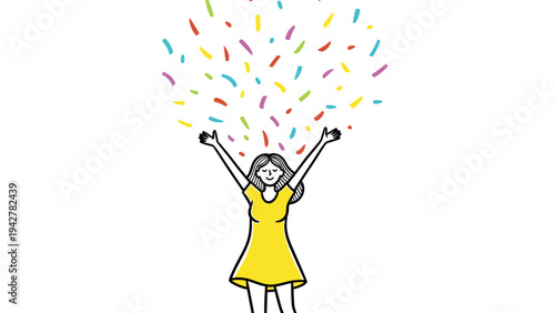 Colorful celebration with happy woman and confetti