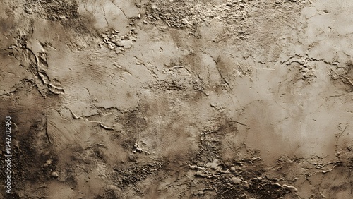 Abstract aerial view of a rugged, dry, and textured terrain with intricate patterns and shadows, resembling an arid or extraterrestrial landscape.
