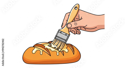 Hand Brushing Egg onto Fresh Bread.
