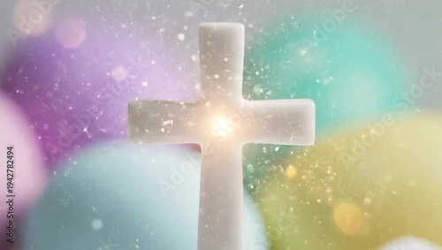 Wallpaper Mural Ethereal Cross with Smoke and Pastel Background for Easter and Spiritual Themes. Torontodigital.ca