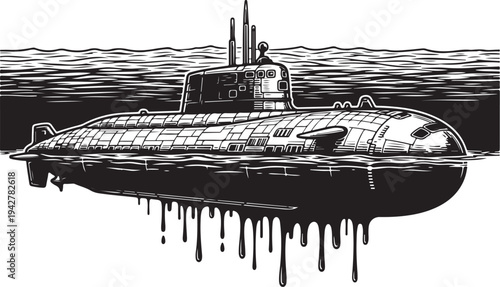 Military Submarine Vector Illustration