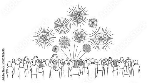 Silhouette crowd watching fireworks display in celebration scene