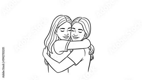 Line art of two people sharing a heartfelt embrace