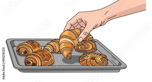 Hand Arranging Croissants on Baking Tray.