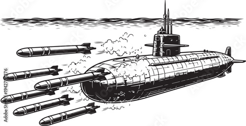 Military Submarine Vector Illustration