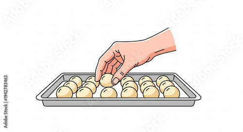 Hand Arranging Dough Balls on Tray.
