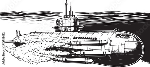 Military Submarine Vector Illustration