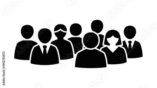 Team of business professionals in silhouette style on white background