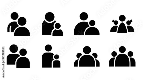 Minimalist family and community icons in black silhouette style