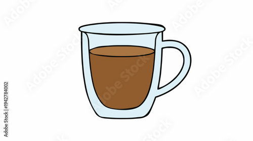 Double Walled Glass Mug Filled With Hot Coffee Against A White Background