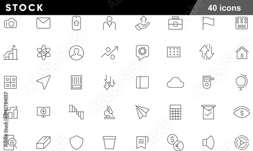 STOCK Thin Line Icons Set Finance and Business Symbols, Data Analytics, Tech Infrastructure, Corporate UI and Security Icons for Web Design