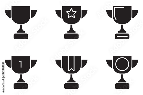 Set of icons in trophy style.victory, trophy, editable stroke outline, flat vector illustration isolated on white background.