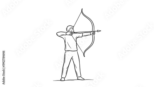 Minimalist line art of archer aiming bow
