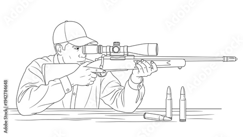 Precision sniper aiming rifle with scope in detailed linear art design