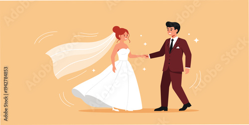 PrintRomantic Wedding Couple Dancing Illustration with Bride and Groom in Elegant Attire Celebrating Marriage Love Ceremony and Happy Newlywed Moment