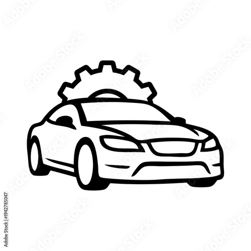 Logo taller mecánico. Icono con dibujo con líneas de coche de lujo con engranaje