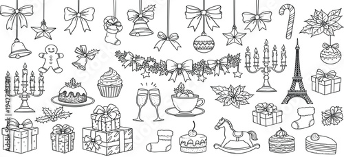 Romantic Love Doodle Icon Set with Hearts Camera Wedding Rings Balloons Coffee and Valentine Relationship Elements for Cute Hand Drawn Design