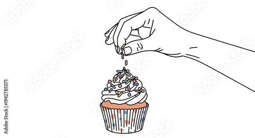 Hand Decorating Cupcake with Sprinkles.