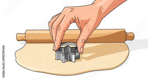 Hand Cutting Dough with Cookie Cutter.