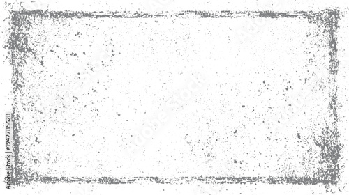 Grungy distressed rectangular frame with scattered speckles and rough edges on white background grunge