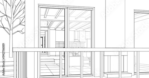  house architectural sketch 3d rendering