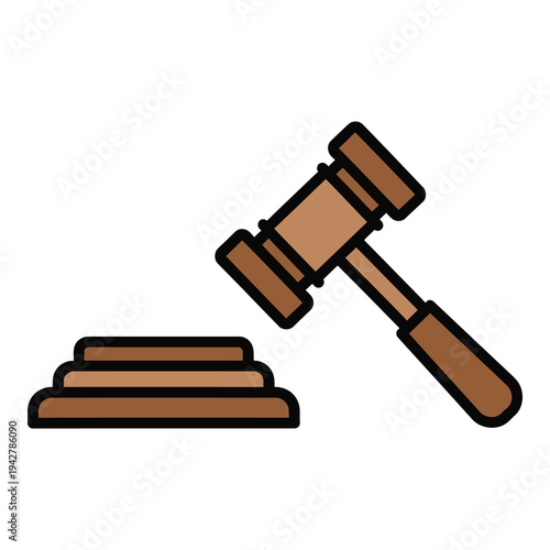 Brown gavel and block icon for law and justice concept icon