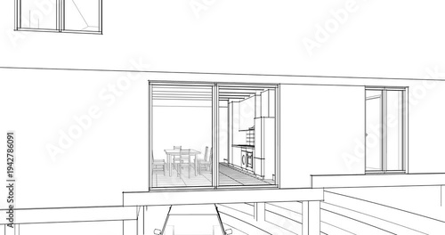  house architectural sketch 3d rendering
