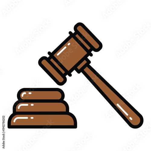 Brown gavel resting on three stacked brown blocks  simple illustration icon