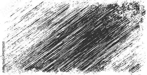 Black and white diagonal rough scratch texture with distressed grunge effect and scattered dots