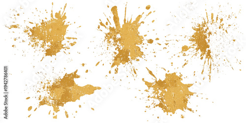 Luxury golden grunge paint brush stroke set splash vector design. abstract gold foil stain artistic line element banner border frame background.