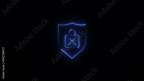 Schilderij op canvas Neon Shield with Checkmark illustration on Black Background