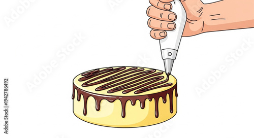 Hand Decorating Chocolate Cake with Icing.