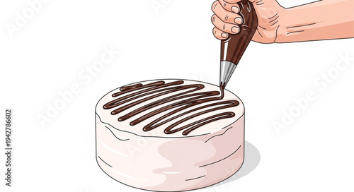 Hand Decorating Chocolate Cake with Icing.