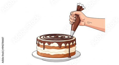 Hand Decorating Chocolate Layer Cake.